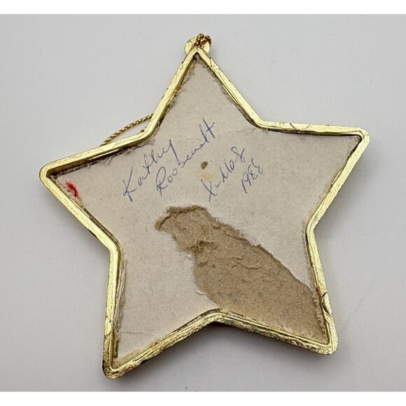 Vintage Cross Stitch Christmas Eve Tree Ornament Star Shaped Gold Tone Stockings - Picture 3 of 7